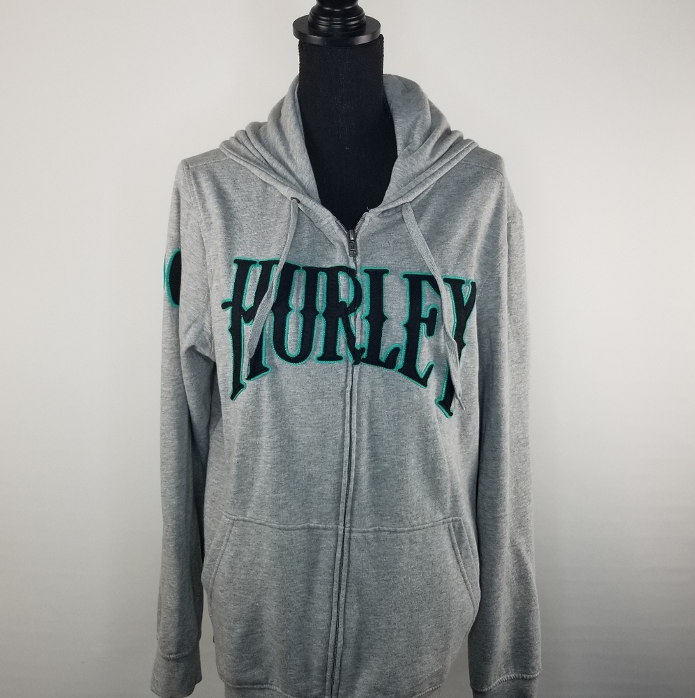Hurley Large Grey Zip Up Jacket Hoodie